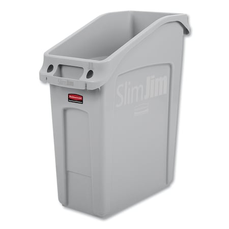 Rubbermaid Commercial 13 gal Rectangular Slim-Profile Plastic Can, Gray, Open Top, Polyethylene, 11.17 in 2026695